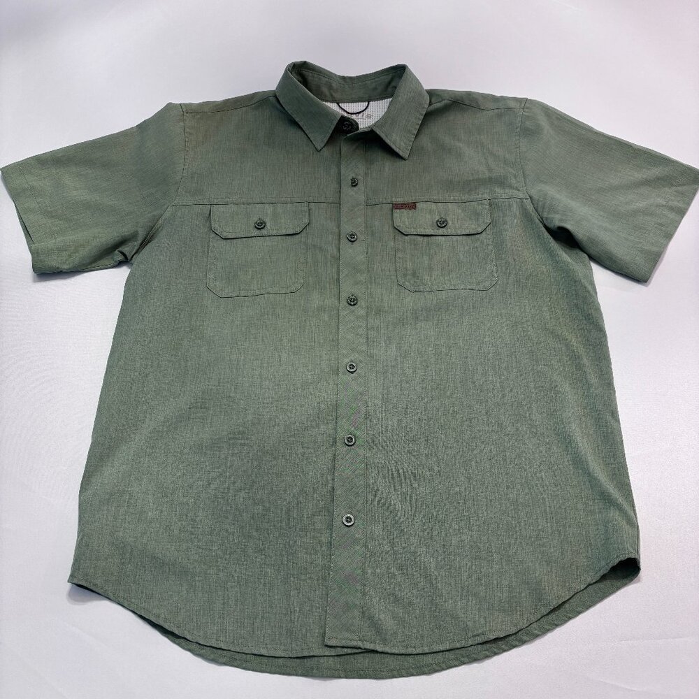 Orvis L Green Solid Performance Hiking Fishing Button Up Short Sleeve Shirt Gorp